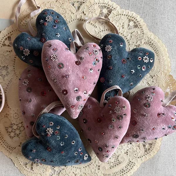 Velvet Confetti Heart Token - Soft Ornament • Indigo