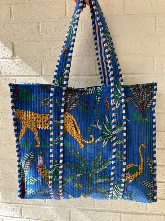 Quilted Velvet Tote • Blue