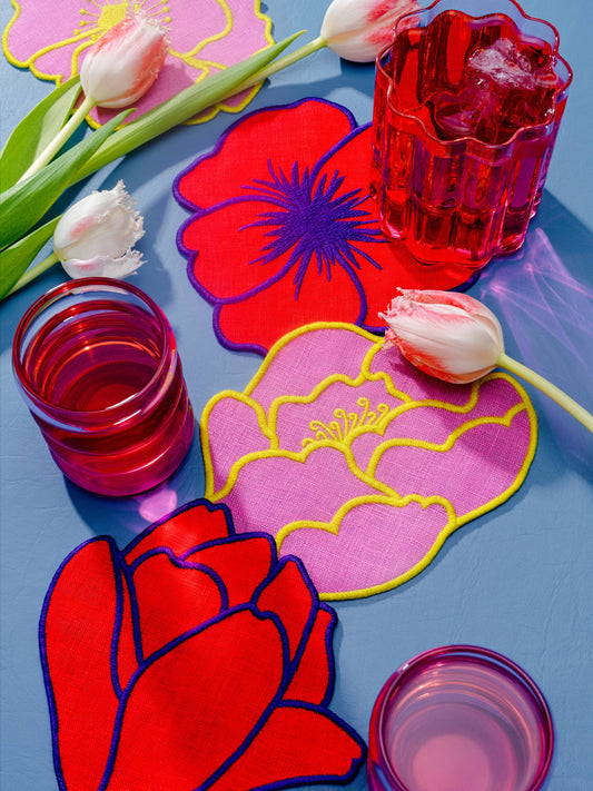 Linen Flower Cocktail Napkins • Set Of 4