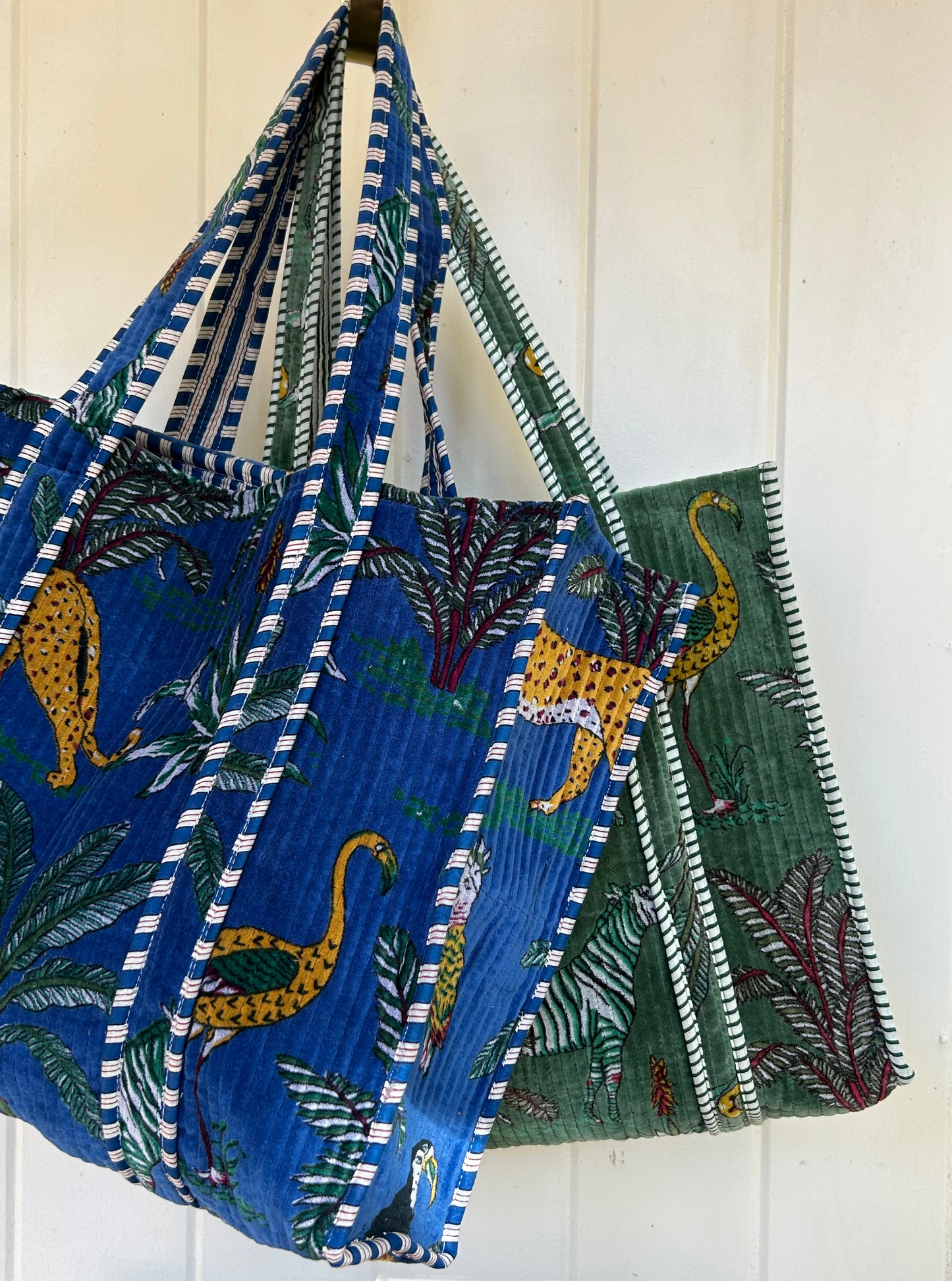 Quilted Velvet Tote • Blue