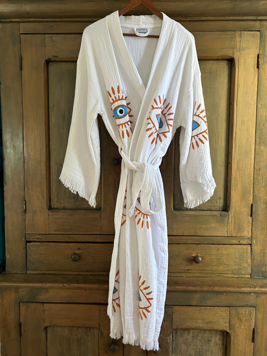 Open Eye Cotton Robe • White