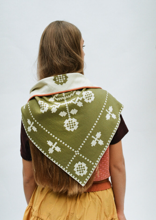 Folk Merino Scarf • Olive/ Cream