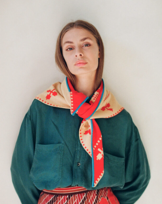 Folk Merino Scarf • Red/ Amber