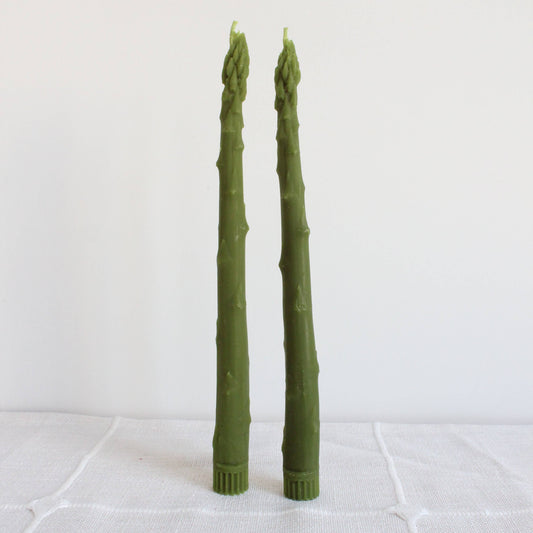 Asparagus Beeswax Candle Taper Pair