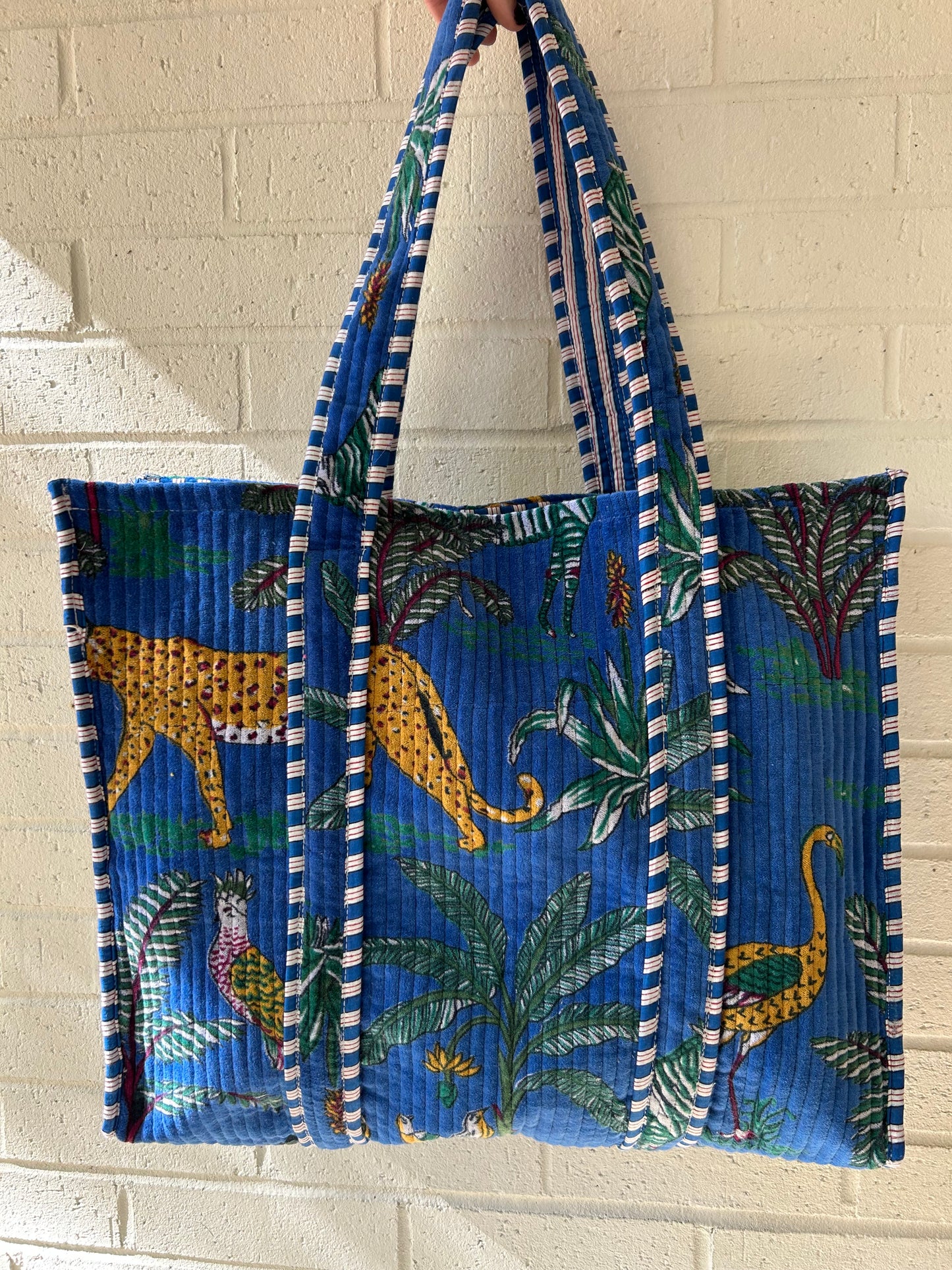 Quilted Velvet Tote • Blue