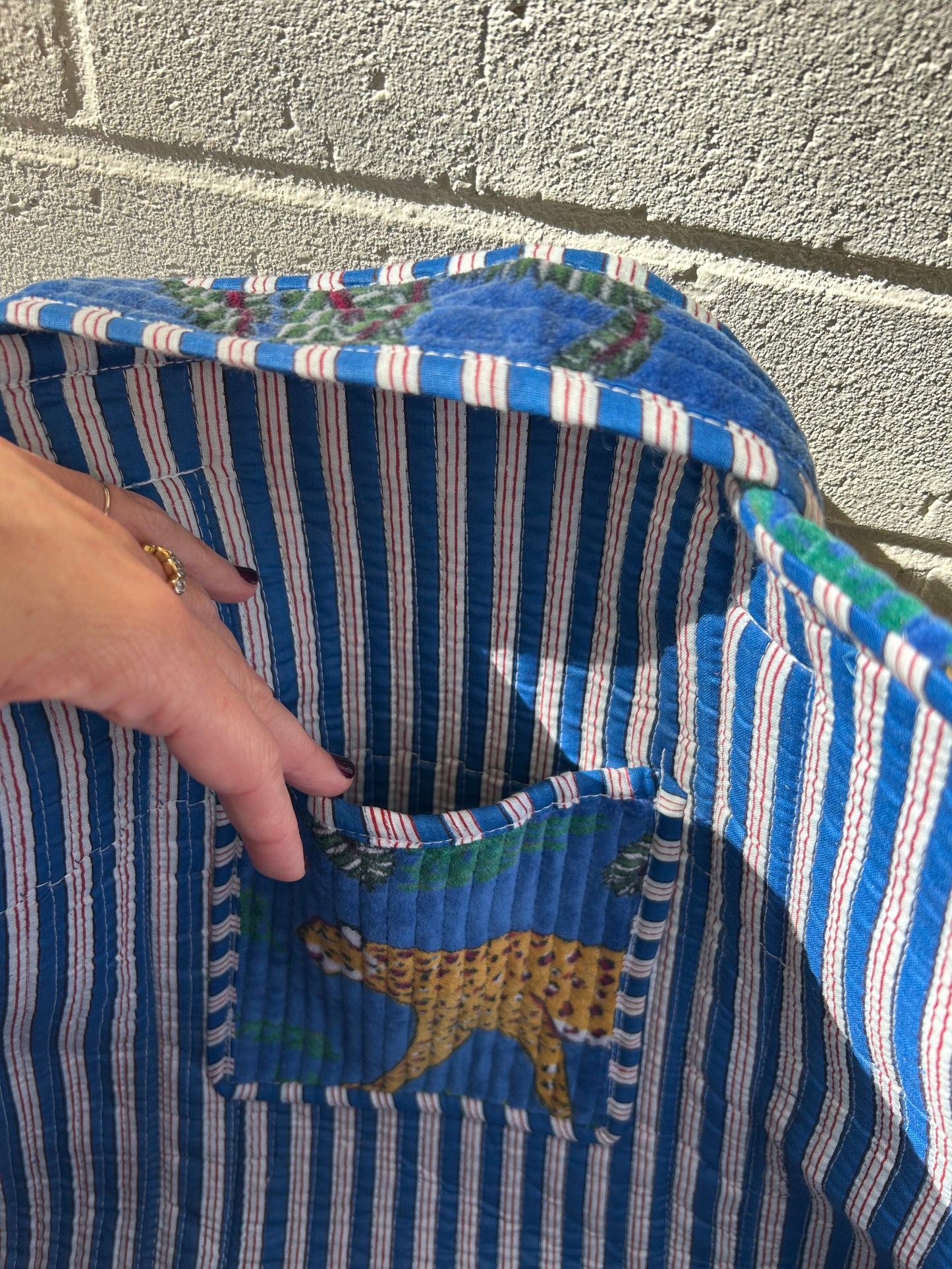 Quilted Velvet Tote • Blue