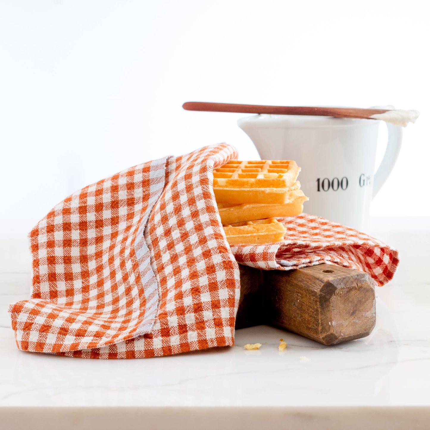 Hand-Spun Linen Towel • Cognac/ Blue Gingham