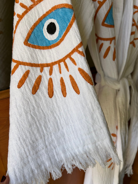 Open Eye Cotton Robe • White