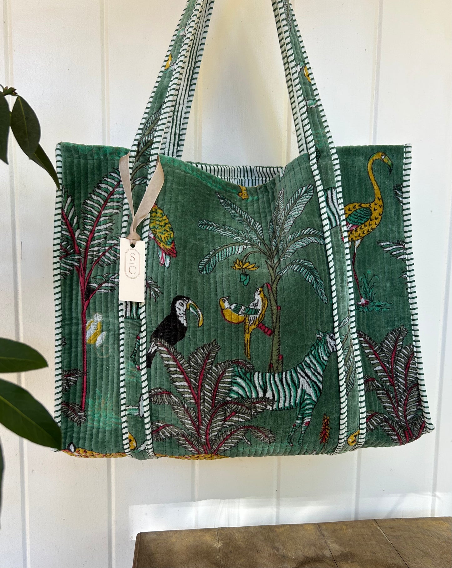 Quilted Velvet Tote • Green