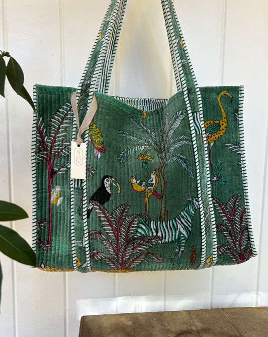 Quilted Velvet Tote • Green
