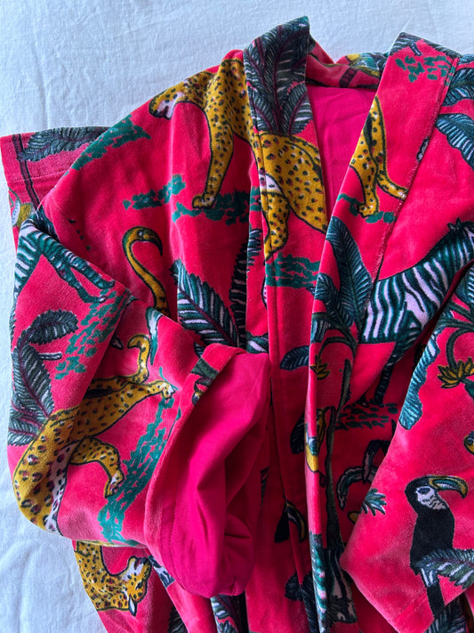 Velvet Robe • Pink Jungle Print