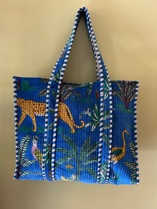 Quilted Velvet Tote • Blue