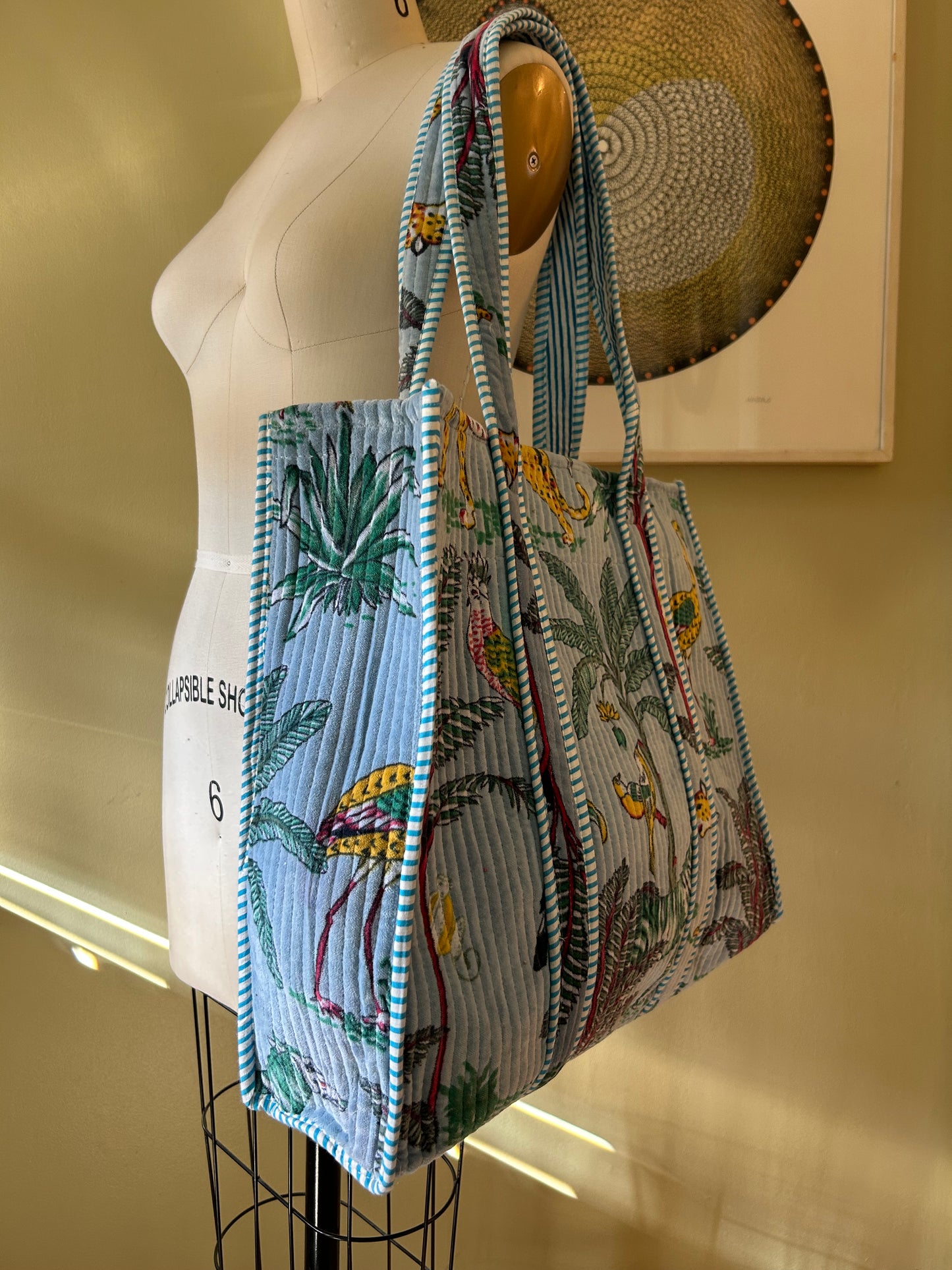 Quilted Velvet Tote • Light Blue