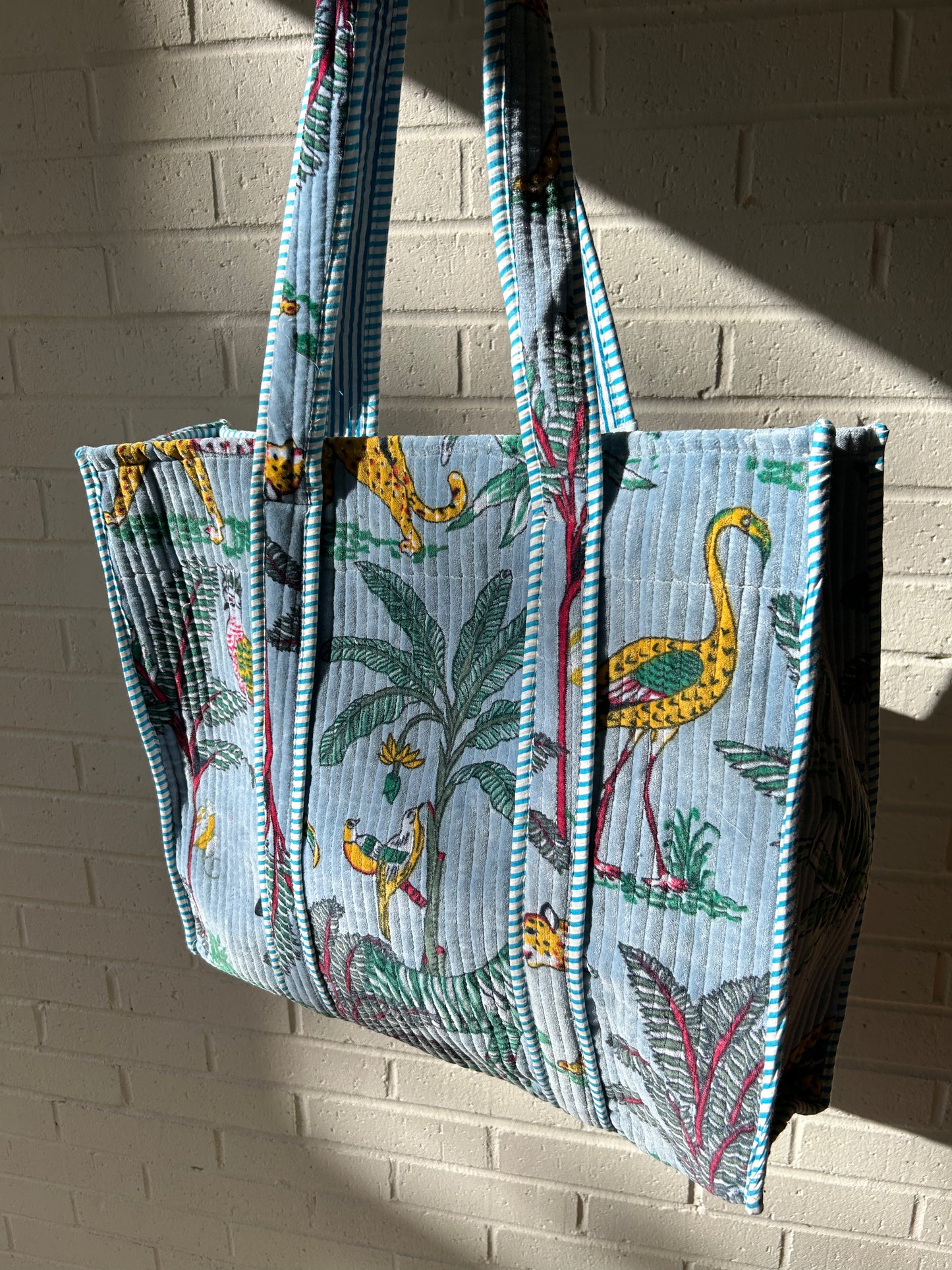 Quilted Velvet Tote • Light Blue