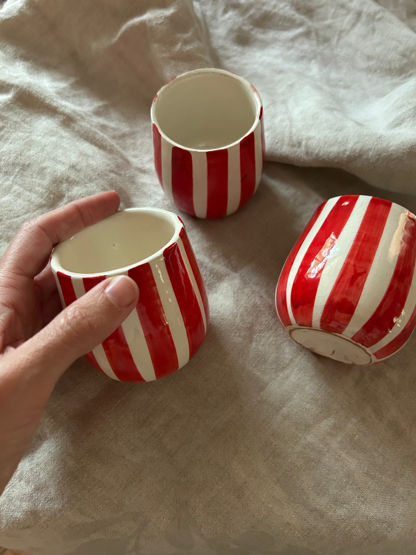Handmade Striped Ceramic Cup • Tomato