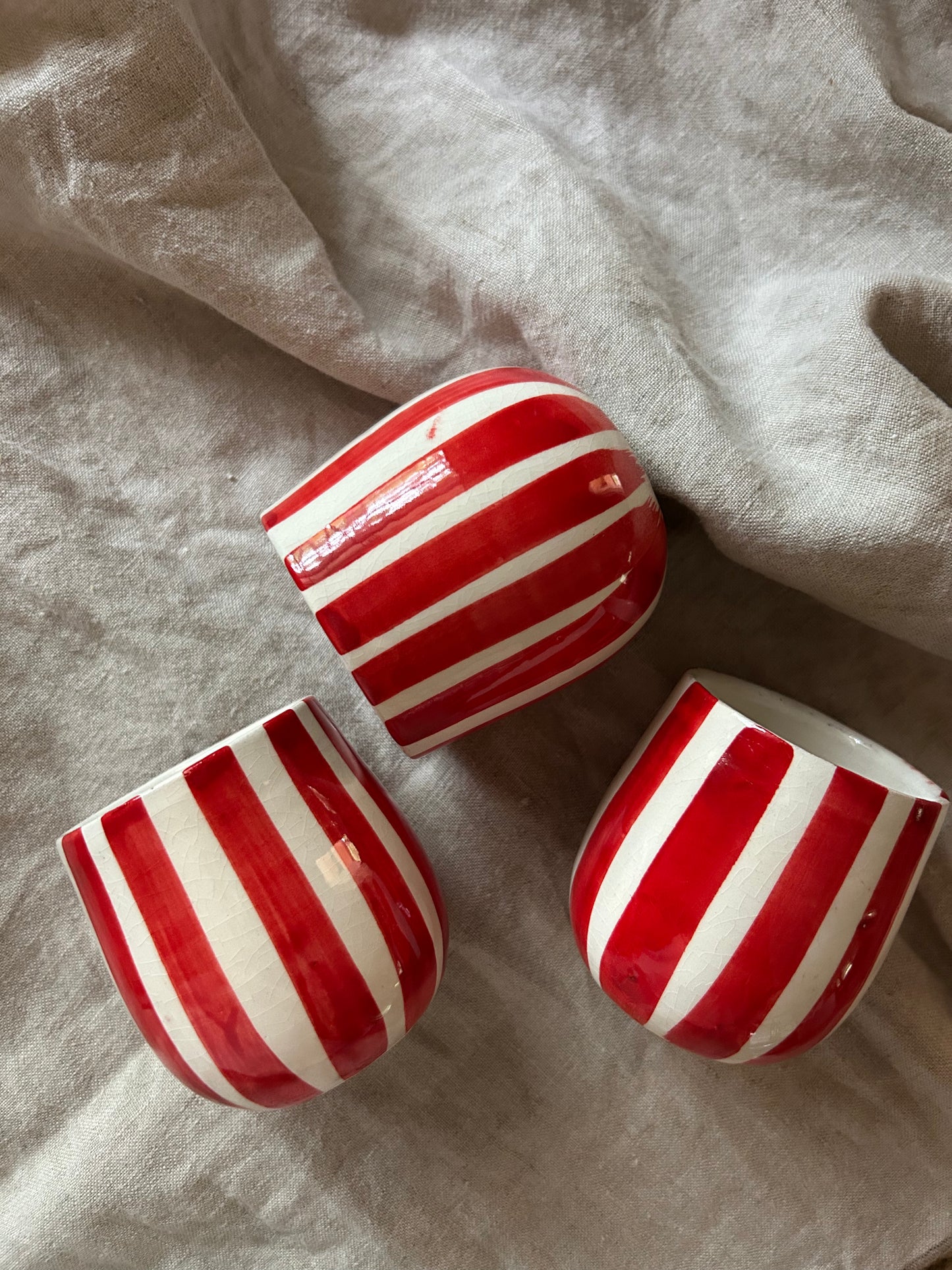Handmade Striped Ceramic Cup • Tomato