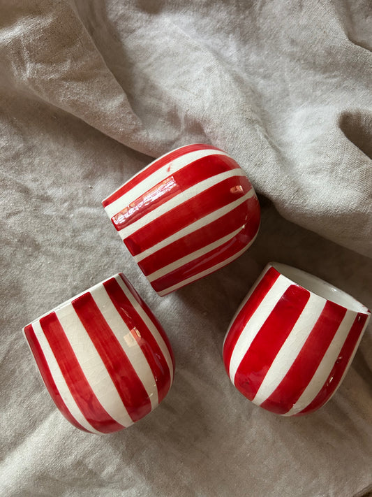 Handmade Striped Ceramic Cup • Tomato