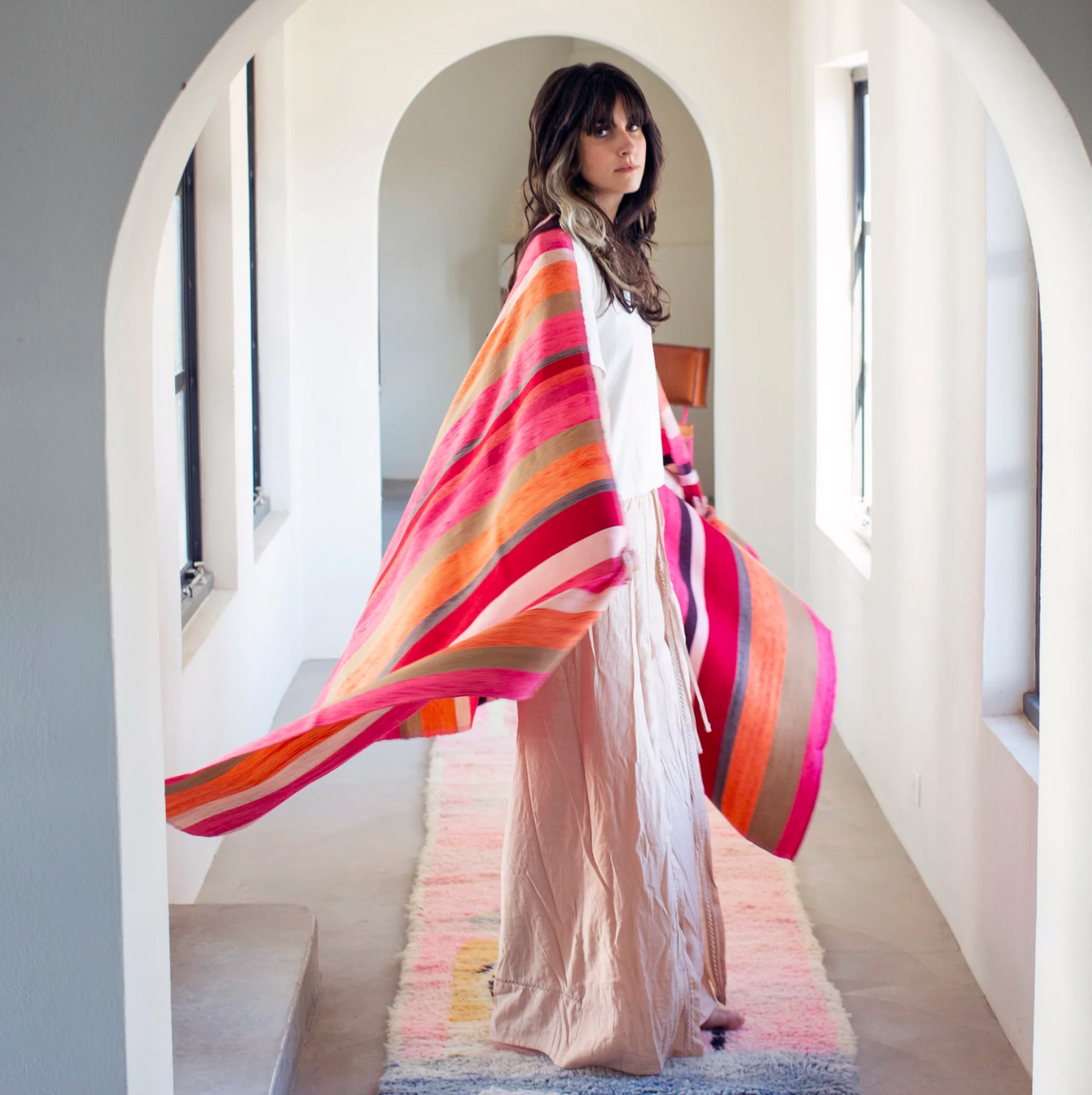 Hand-Woven Shawl • Pink Stripe