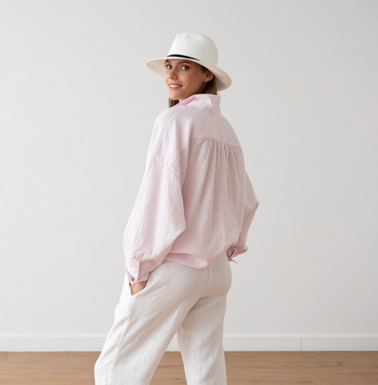 Oversized Linen Shirt • Pink