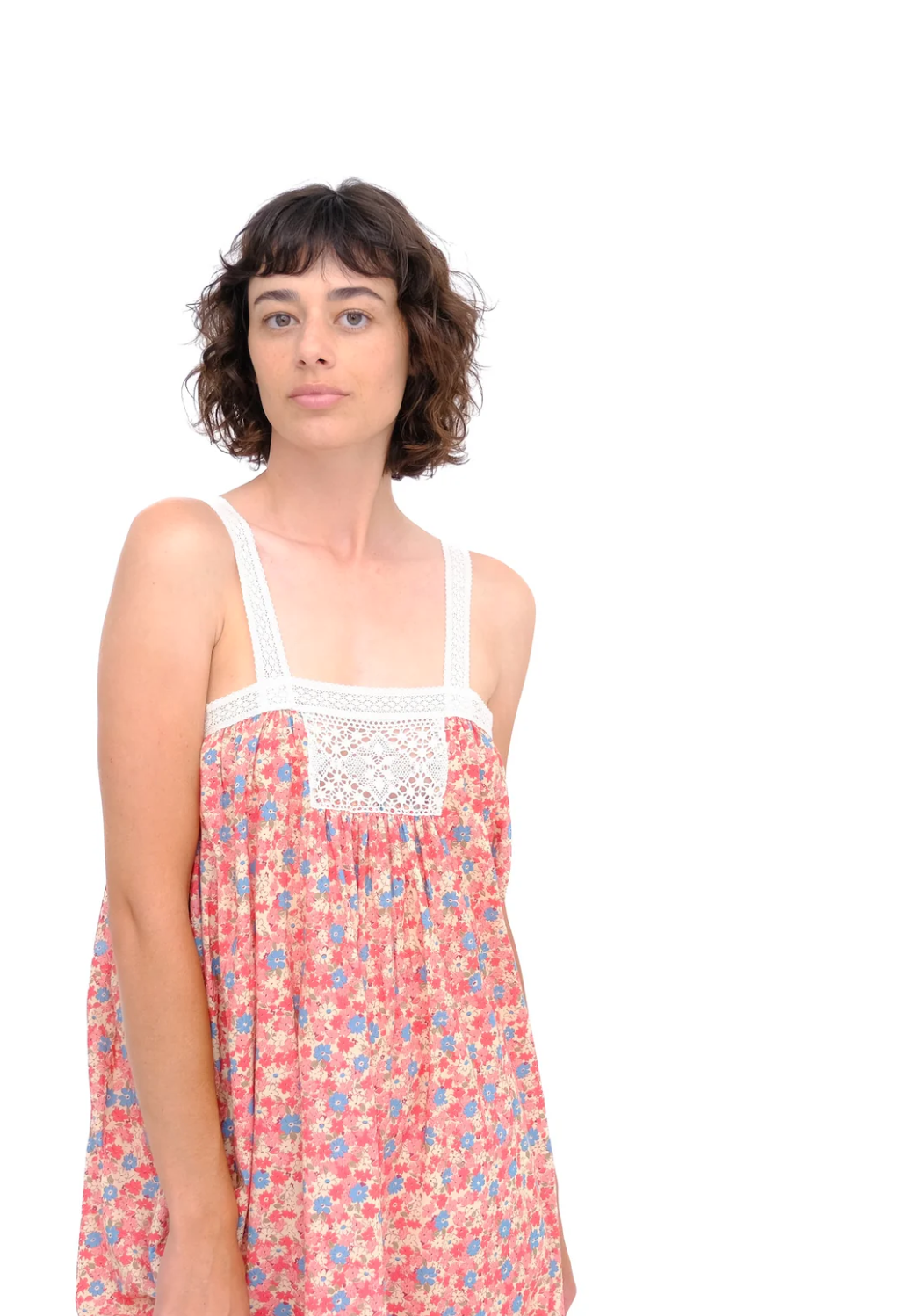 Gathered Slip with Cotton Lace