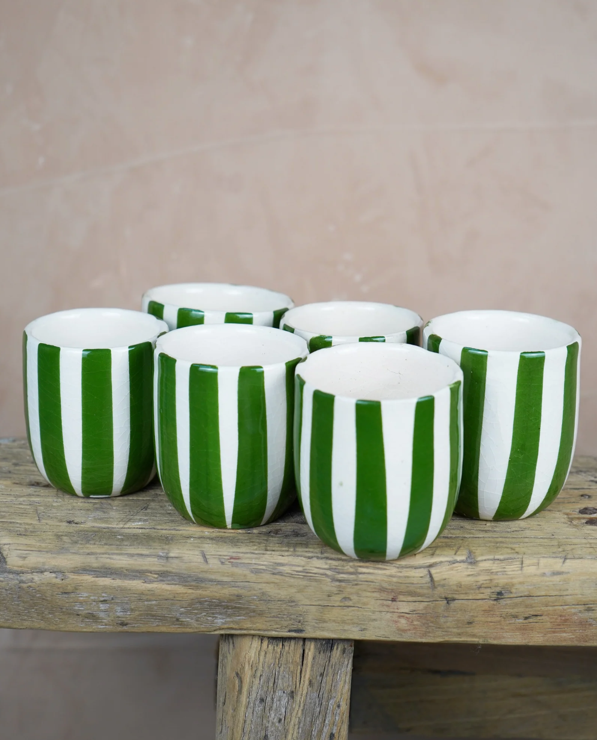 Handmade Striped Ceramic Cup • Green