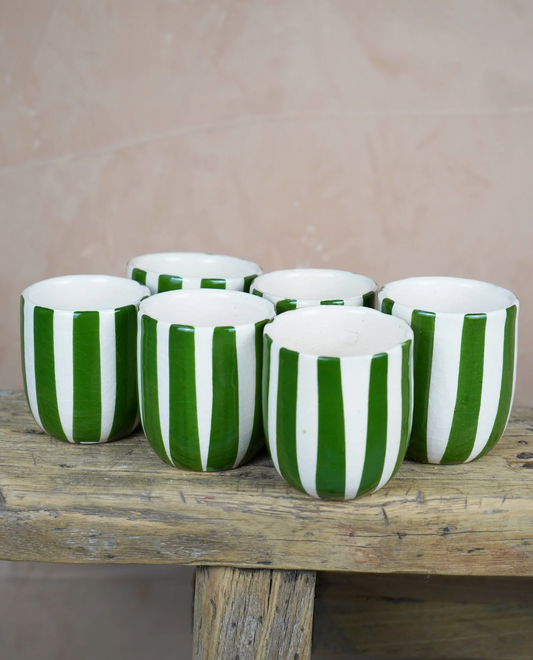 Handmade Striped Ceramic Cup • Green
