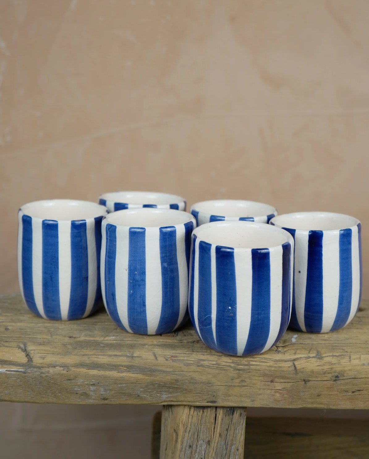 Handmade Striped Ceramic Cup • Blue