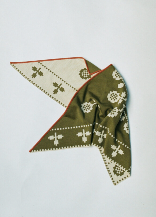 Folk Merino Scarf • Olive/ Cream