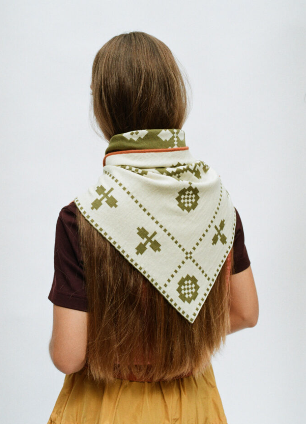 Folk Merino Scarf • Olive/ Cream
