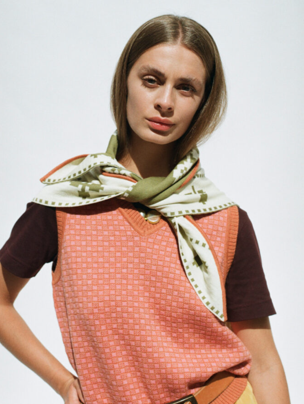 Folk Merino Scarf • Olive/ Cream