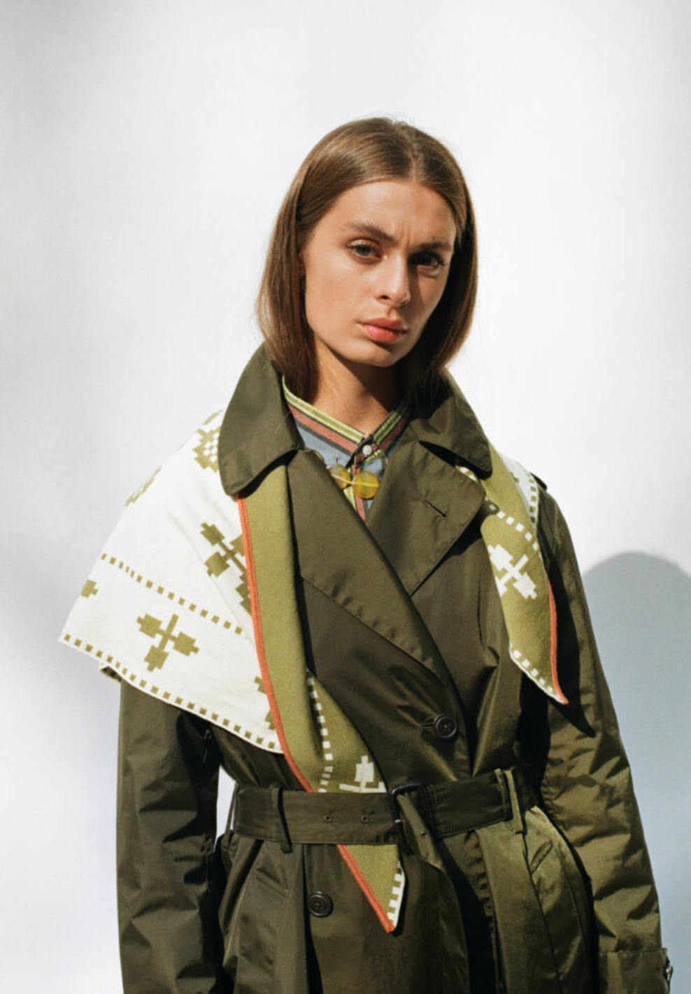 Folk Merino Scarf • Olive/ Cream