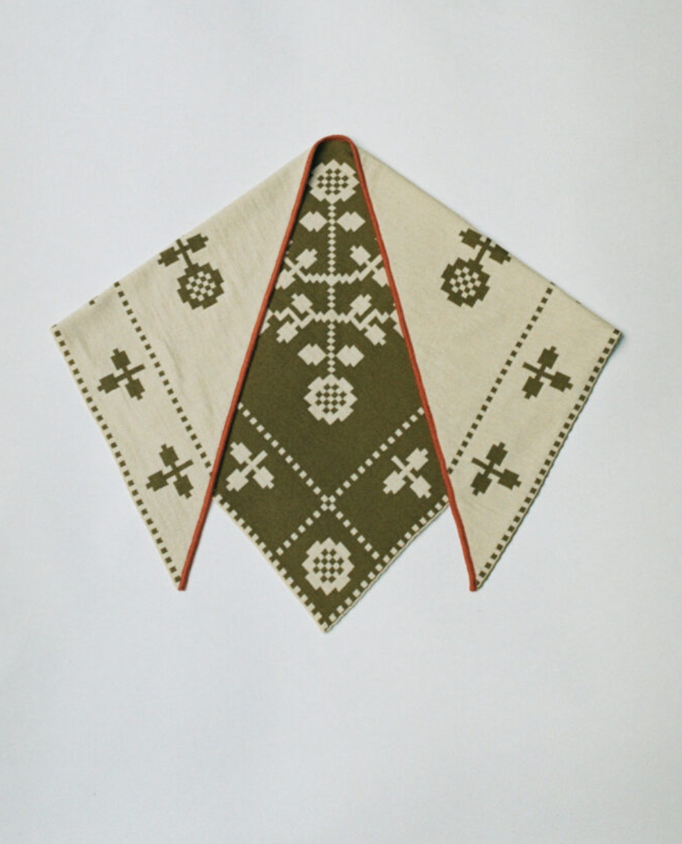 Folk Merino Scarf • Olive/ Cream