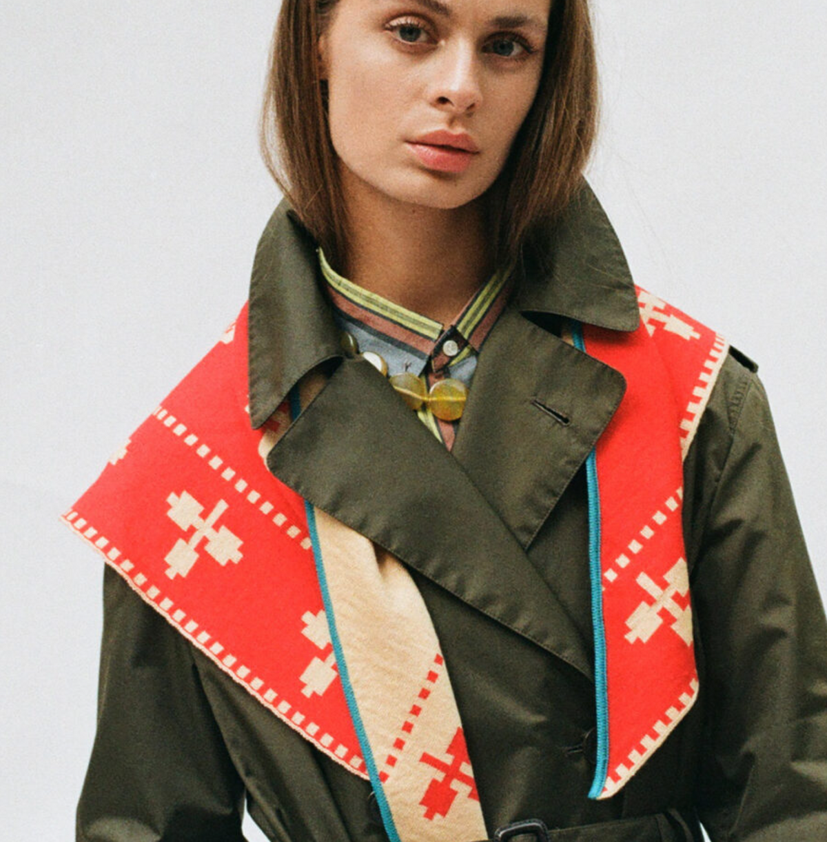 Folk Merino Scarf • Red/ Amber