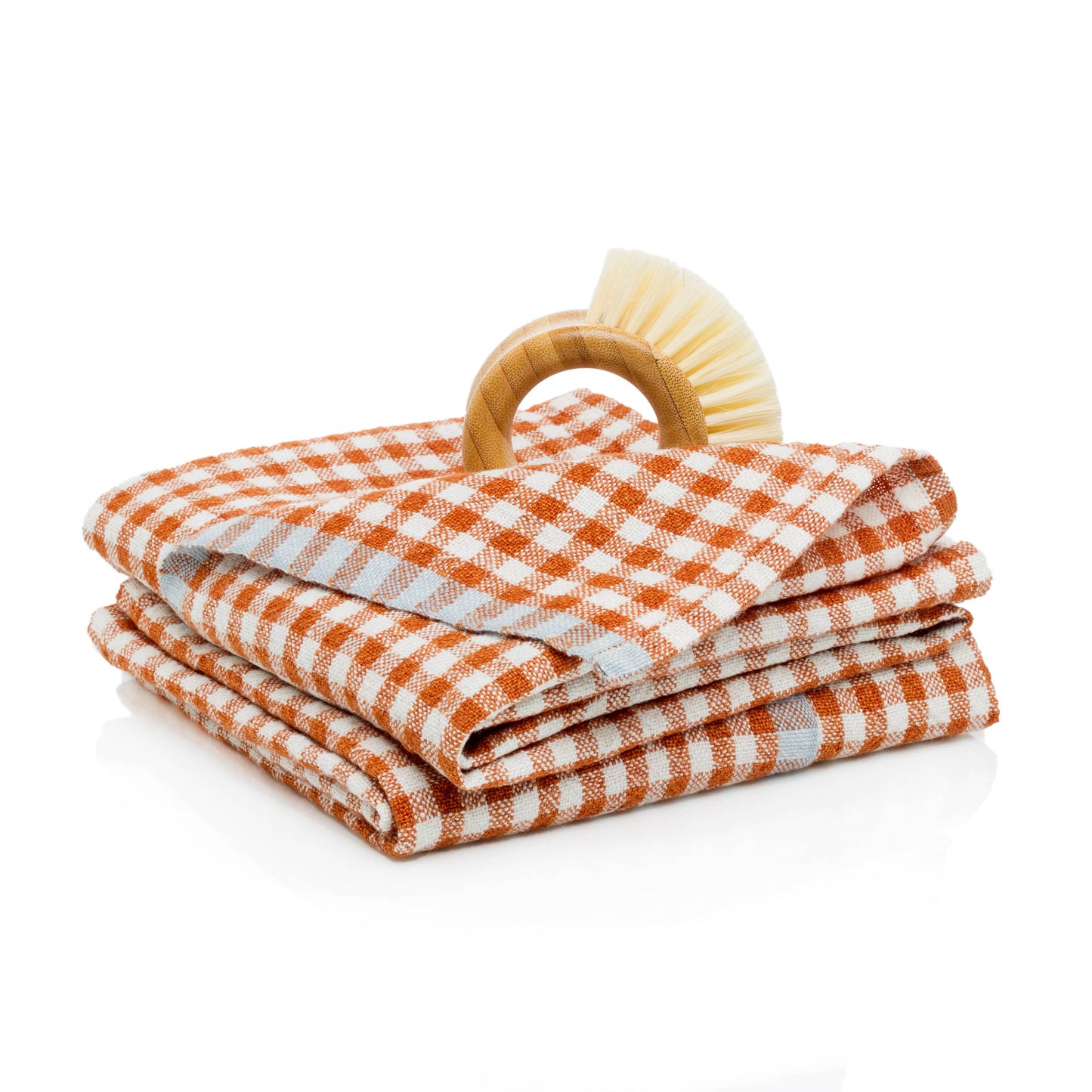 Hand-Spun Linen Towel • Cognac/ Blue Gingham