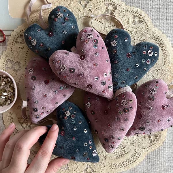 Velvet Confetti Heart Token - Soft Ornament • Indigo